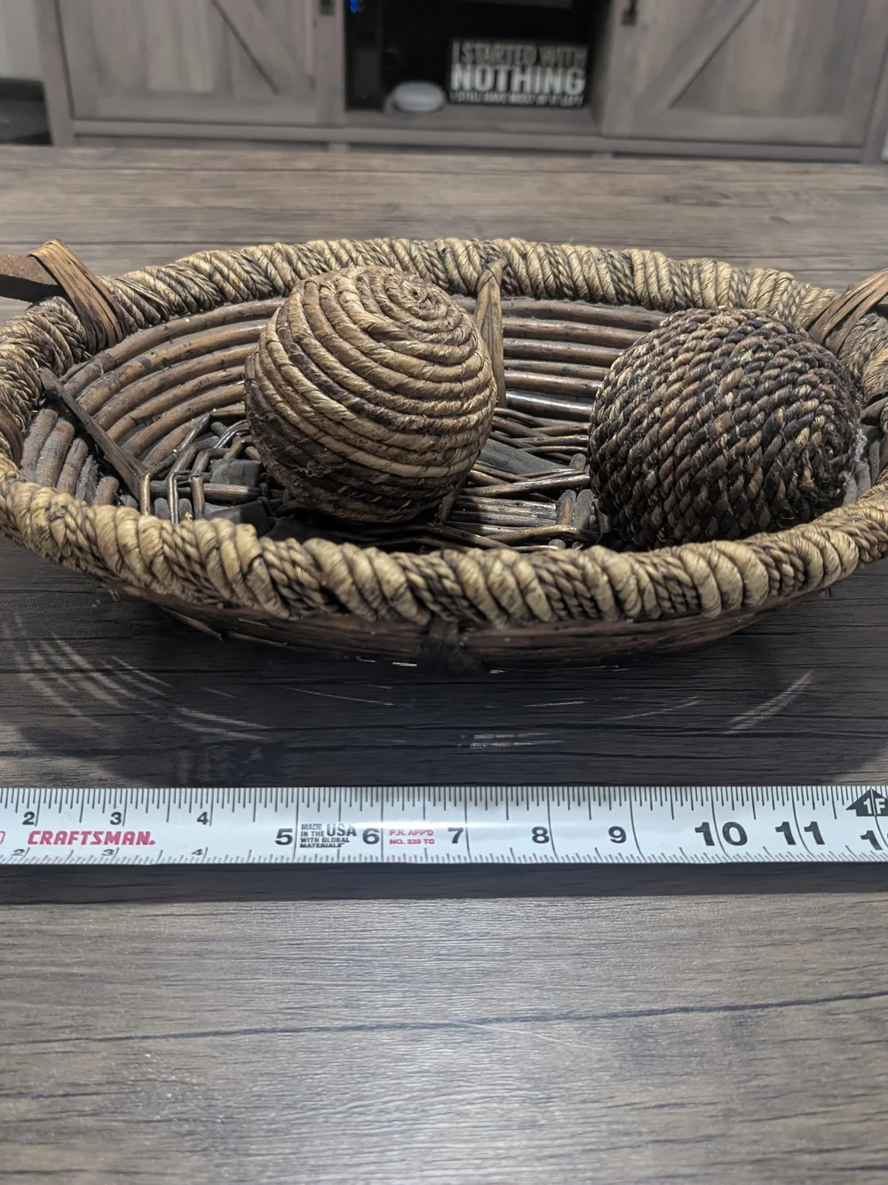 woven wicker and rattan oval decorative basket With Ball Filler